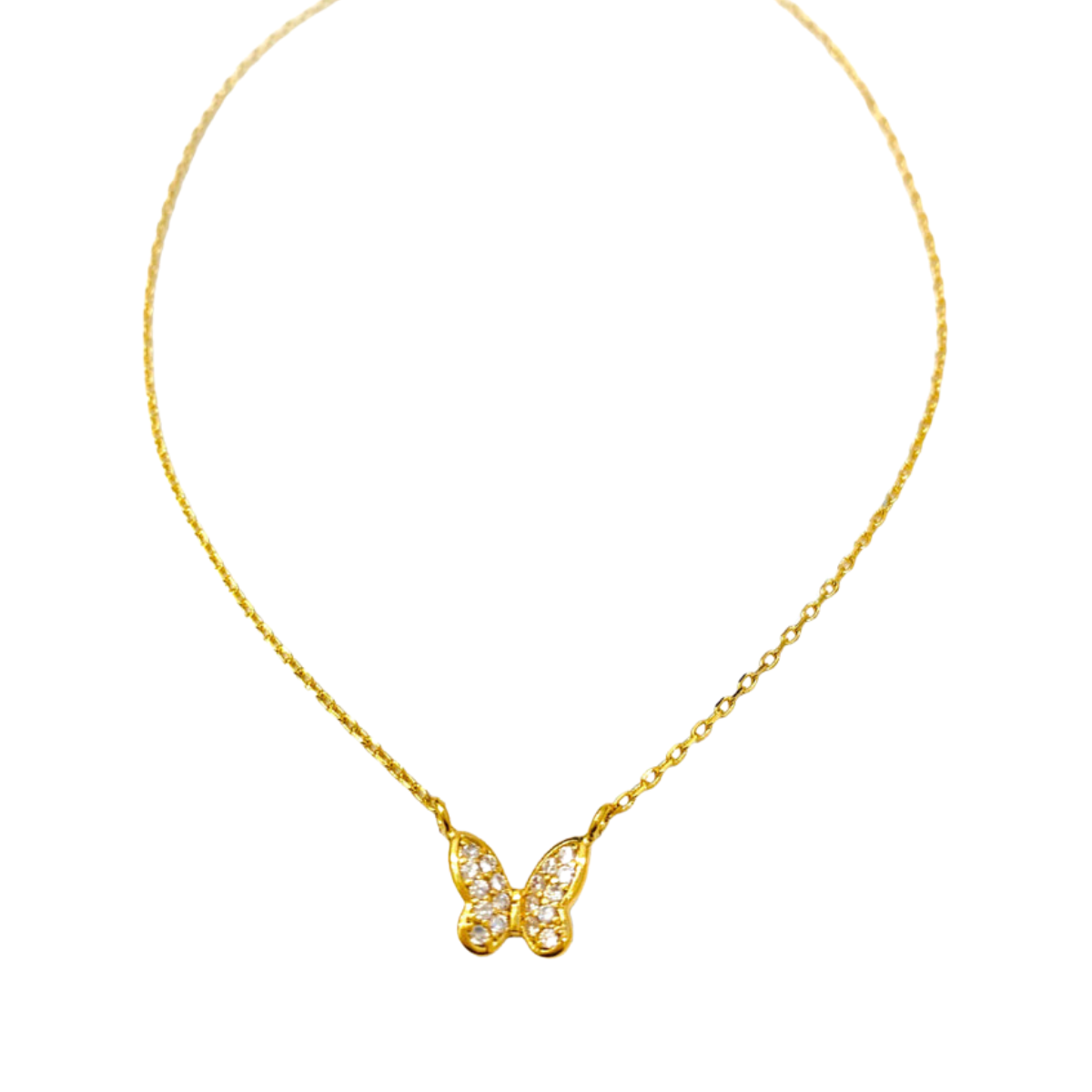 Dainty Diamond Butterfly Yellow Gold Pendant Necklace