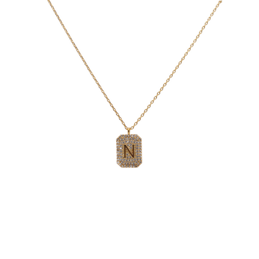 Letter "N" Pave Diamond Initial Dog Tag Pendant Necklace