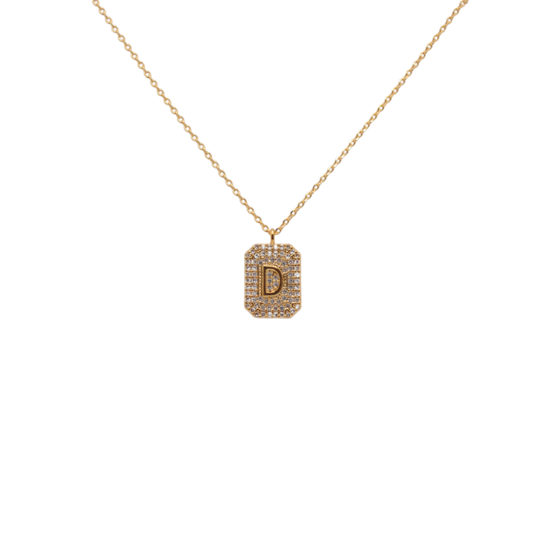 Ode Veza Letter "D" Pave Diamond Initial Dog Tag Pendant Necklace
