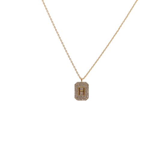 Ode Veza Letter "H" Pave Diamond Initial Dog Tag Pendant Necklace