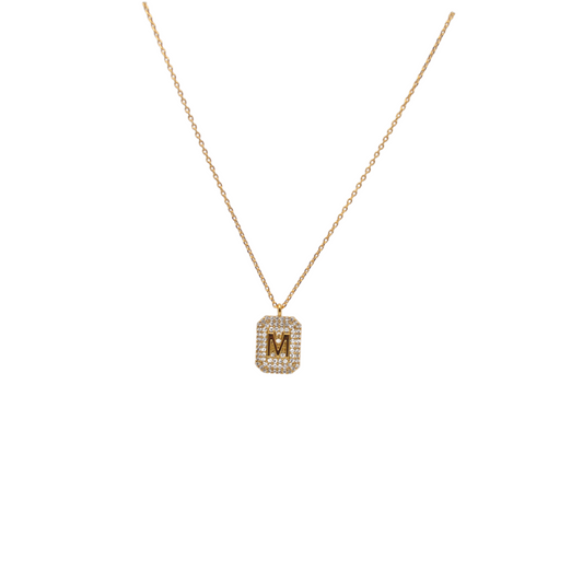 ode veza Letter "M" Pave Diamond Initial Dog Tag Pendant Necklace